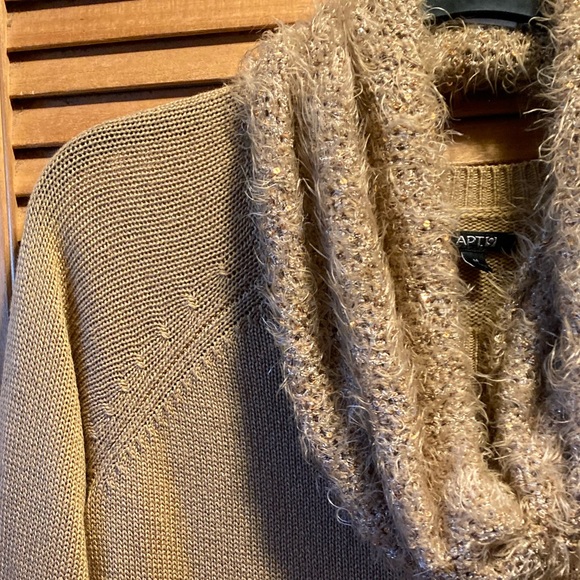 Apt. 9 Tan/Camel Crewneck Tunic Sweater with Detachable Infinity Scarf - Picture 3 of 13